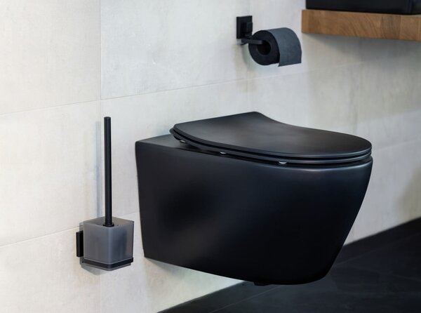 Črna plastična WC ščetka z namestitvijo brez vrtanja Quadro – Wenko