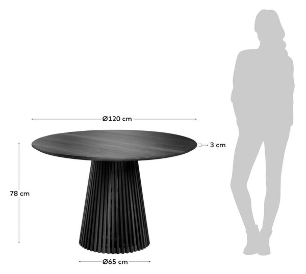 Črna okrogla jedilna miza iz masivne indijske lipovke ø 120 cm Jeanette – Kave Home