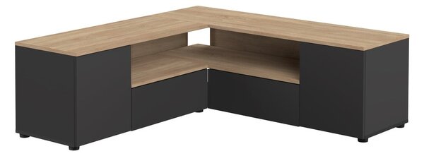 Črna/naravna TV omarica v hrastovem dekorju 130x46 cm Angle – TemaHome