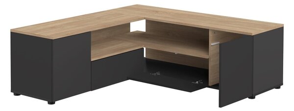 Črna/naravna TV omarica v hrastovem dekorju 130x46 cm Angle – TemaHome