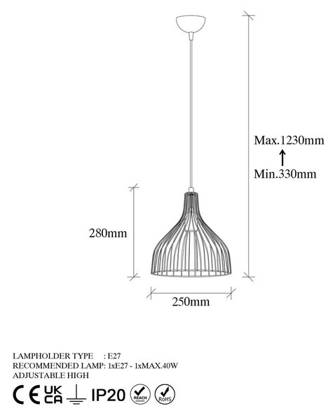 Črna viseča svetilka s kovinskim senčnikom ø 25 cm Cafu – Opviq lights