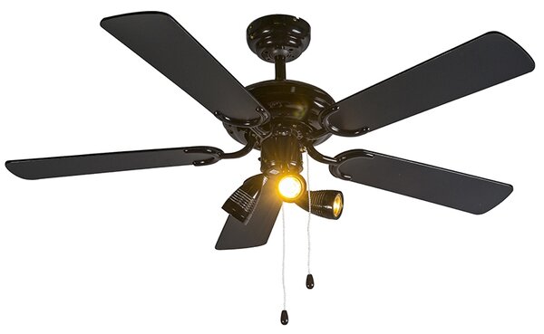 Stropni ventilator črn 110 cm 3-luči z vlečno vrvico - Mistral