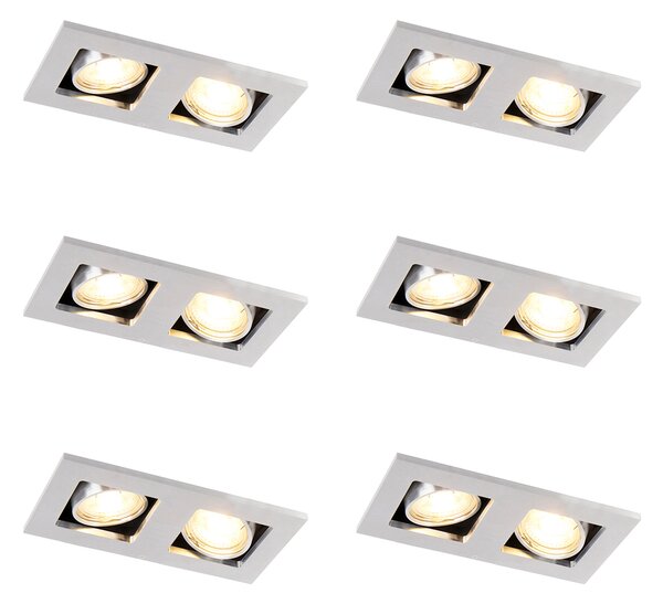 Set 6 vgradnih reflektorjev aluminijastih pravokotnih z 2 žarnicama - Qure