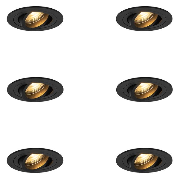 Set 6 modernih vgradnih reflektorjev črni - Rondoo