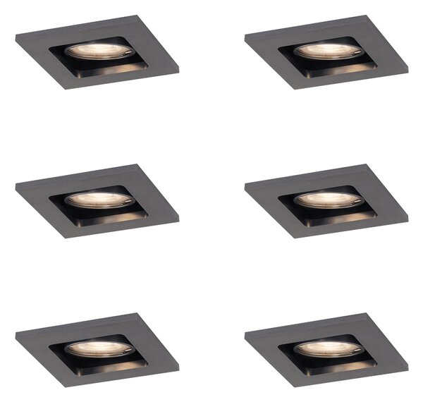 Komplet 6 modernih vgradnih reflektorjev Gunmetal GU10 50 mm okrogli nagibni - Qure