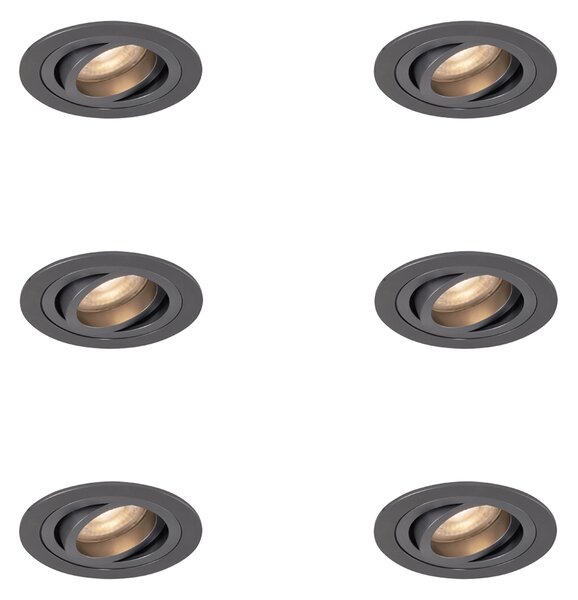 Komplet 6 modernih vgradnih reflektorjev Gunmetal GU10 50 mm okrogli nagibni - Rondoo