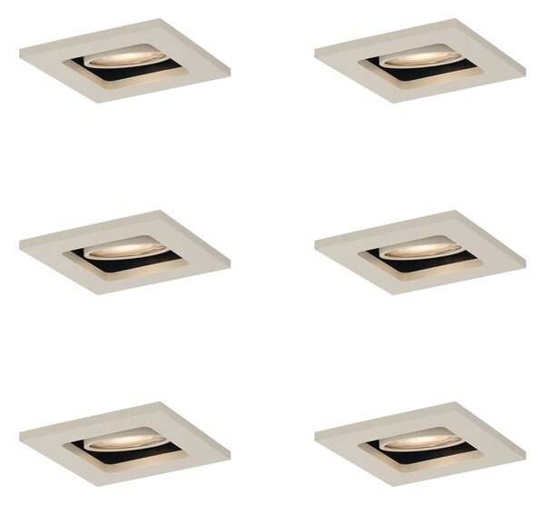 Set 6 modernih vgradnih reflektorjev bež barve GU10 50mm vrtljivih in nagibnih - Qure