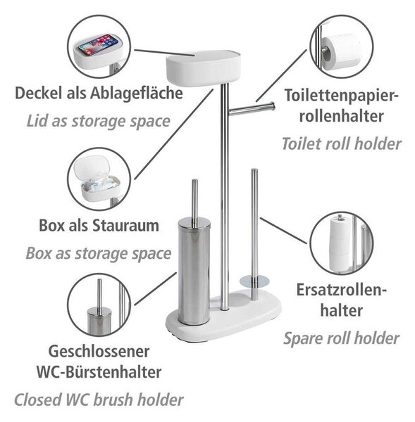 Belo/srebrno stojalo za WC papir z WC ščetko iz nerjavečega jekla Rivazza – Wenko