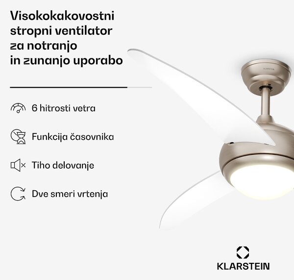 Klarstein El Paso stropni ventilator z lučjo | 132 cm | 35 W | Tiho delovanje | Les