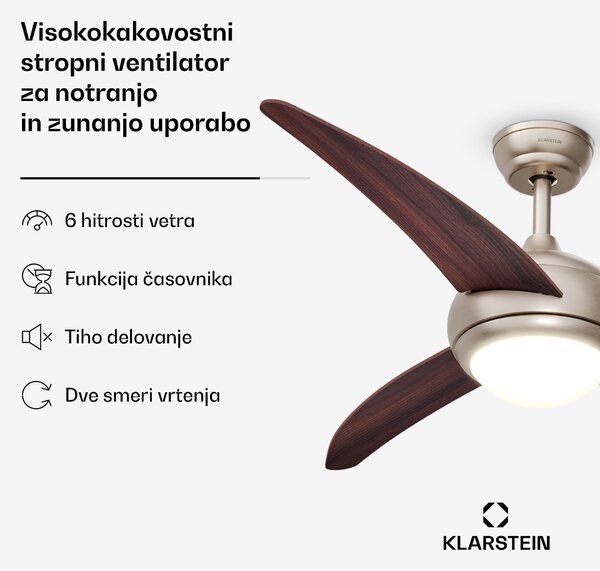 Klarstein El Paso stropni ventilator z lučjo | 132 cm | 35 W | Tiho delovanje | Les