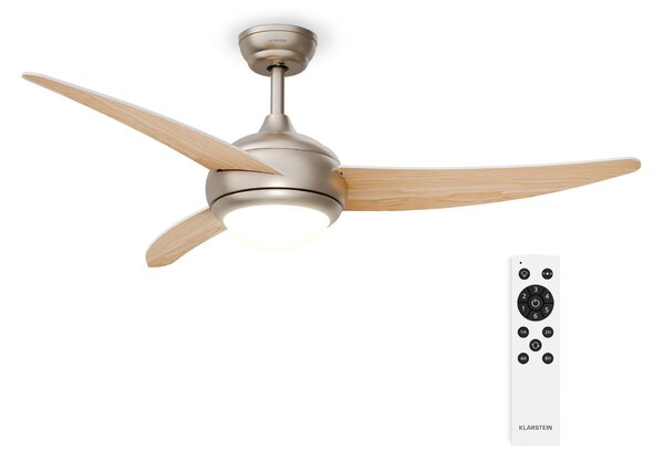 Klarstein El Paso stropni ventilator z lučjo | 132 cm | 35 W | Tiho delovanje | Les