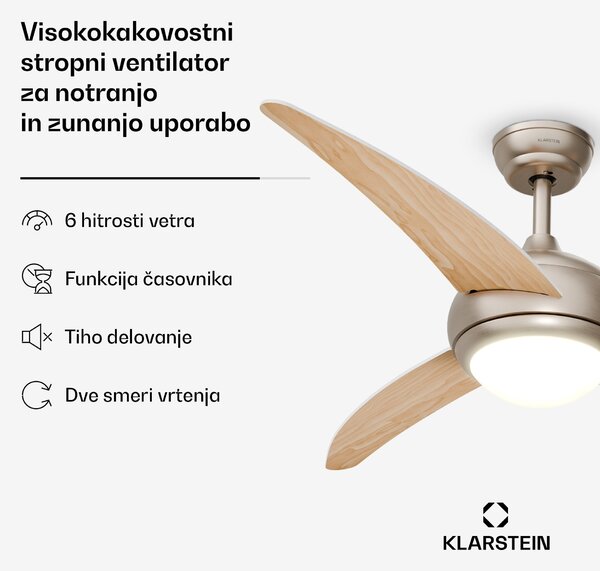 Klarstein El Paso stropni ventilator z lučjo | 132 cm | 35 W | Tiho delovanje | Les