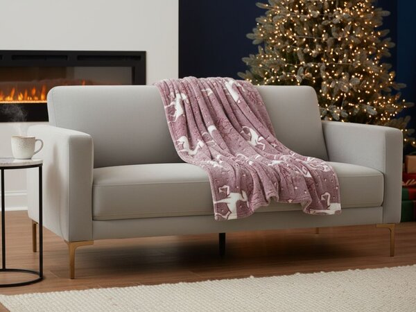 Svetleča božična mikro plišasta odeja STAR DEER, rdeča Dimenzije: 150 x 200 cm
