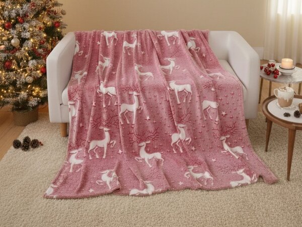 Svetleča božična mikro plišasta odeja STAR DEER, rdeča Dimenzije: 150 x 200 cm