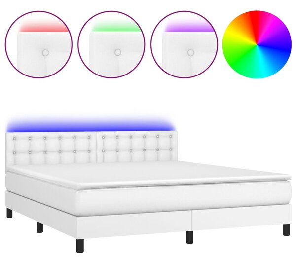 VidaXL Box spring postelja z vzmetnico LED bela 160x200cm umetno usnje