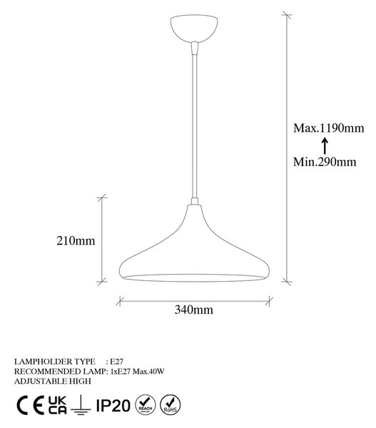 Črna/bakrena viseča svetilka s kovinskim senčnikom ø 34 cm Barek – Opviq lights