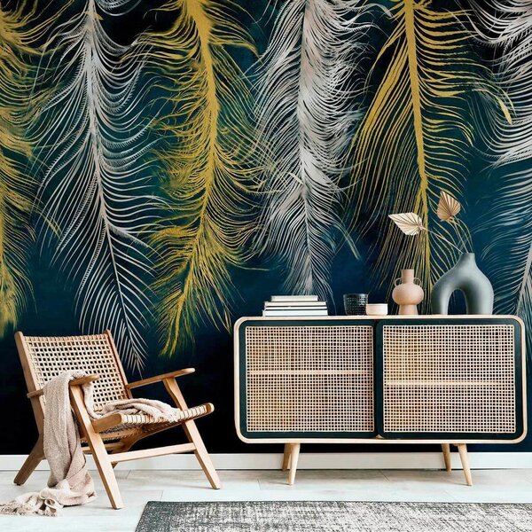Artgeist Fototapeta Gilded Feathers, 150x105cm