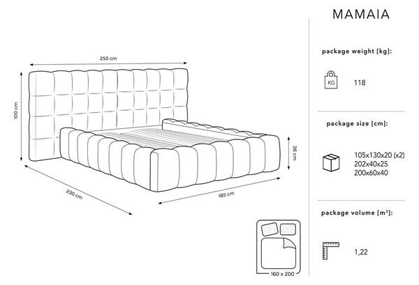 Svetlo siva oblazinjena zakonska postelja s prostorom za shranjevanje z letvenim dnom 160x200 cm Mamaia – Micadoni Home