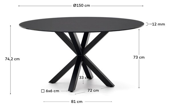 Črna okrogla jedilna miza s stekleno mizno ploščo ø 150 cm Argo – Kave Home