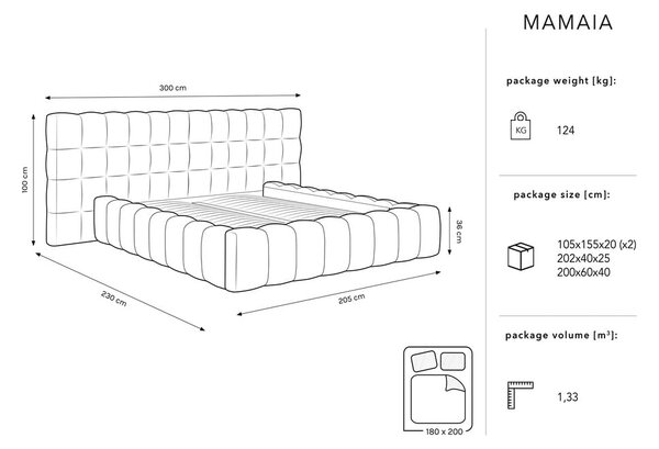 Kremno bela oblazinjena zakonska postelja s prostorom za shranjevanje z letvenim dnom 180x200 cm Mamaia – Micadoni Home