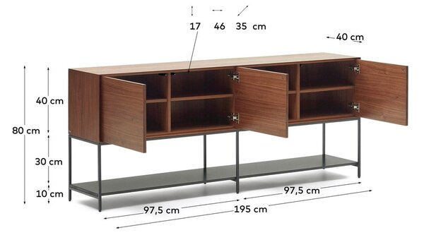 Nizka komoda v orehovem dekorju 195x80 cm Vedrana – Kave Home