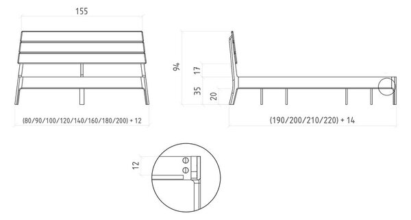 Zakonska postelja iz masivnega hrasta 160x200 cm Twig – The Beds
