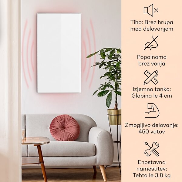 Klarstein Wonderwall 45, Infrardeči grelnik, 50x90cm, 450W, Tedenski časovnik, IP24