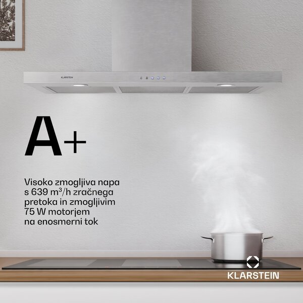 Klarstein Limelight, kuhinjska napa, 90 cm, stenska kuhinjska napa, 639 m³/h, nerjaveče jeklo
