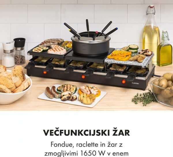 Klarstein Fonduelette XL, 3 v 1 raclette žar & fondue, naravni kamen, 1650 W, 12 oseb