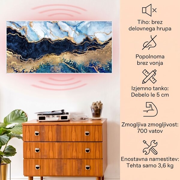Klarstein Wonderwall Air Art Smart, infrardeč grelnik, moder marmor, 120 x 60 cm, 700 W