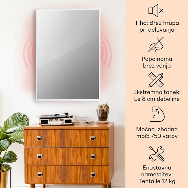 Klarstein La Palma 750 pametni grelnik 2 v 1 Infrardeči konvektor 85x60cm 750W ogledalo spredaj