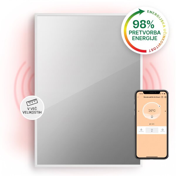 Klarstein La Palma 750 pametni grelnik 2 v 1 Infrardeči konvektor 85x60cm 750W ogledalo spredaj