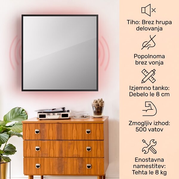 Klarstein La Palma 500 smart, pametni grelnik, 2 v 1, Infrardeči, 60 x 60 cm, 500W, ogledalo spredaj
