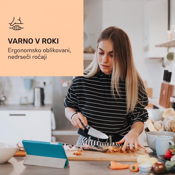 Klarstein Kitano 8-delni komplet nožev s 7 noži, jeklo, elegantni lesen blok
