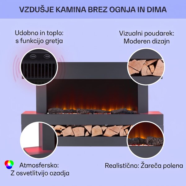 Klarstein Studio Light & Fire 3 Smart, kamin, 1000/2000W, MDF, WiFi nadzor