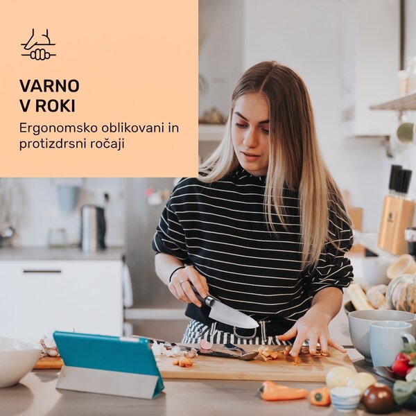 Klarstein Kitano, 8-delni set nožev z blokom za shranjevanje, 7 nožev, jeklo, luksuzni leseni blok