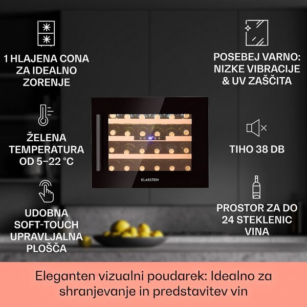Klarstein Vinsider 24 Onyx Edition, vgradna vinoteka, razred energetske učinkovitosti G