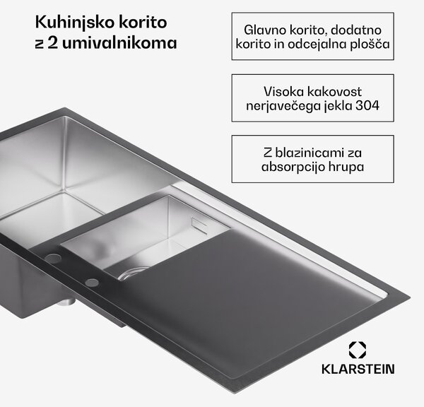 Klarstein TitanSteel kuhinjsko korito z odcejalnikom, 100 x 45 cm, nerjaveče jeklo, odporno na praske, odporno na vročino