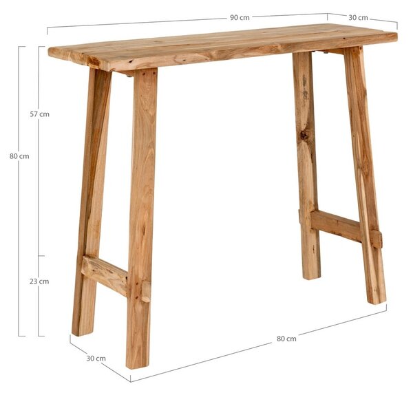 Stranska mizica iz masivnega tika v naravni barvi 30x90 cm Girona – House Nordic
