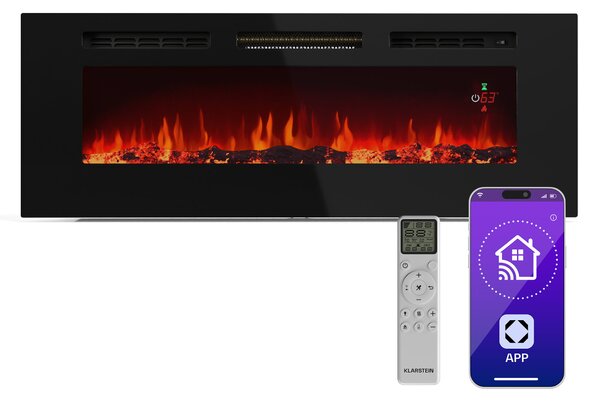 Klarstein Galeras Smart Inteligentni električni kamin, 2 temperaturni nastavitvi, 16 - 30° | Iluzija LED plamena, povezljivost z IOT