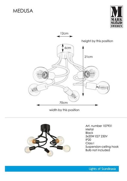 Črna stropna svetilka Markslöjd medua Ceiling 5L