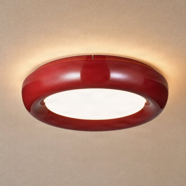 Lindby LED stropna svetilka Lennox, rdeča, 3-stopenjsko zatemnjevanje, Ø 43 cm, zatemnjen, Rdeča, Dnevna soba / jedilnica, Kovina, Sodobni
