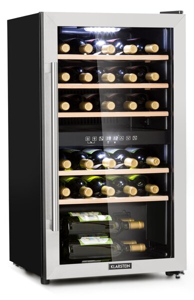 Klarstein Vinamour 29D, vinska omara, 2 coni, 80 l, 29 steklenic, 5-22 °C, upravljanje na dotik