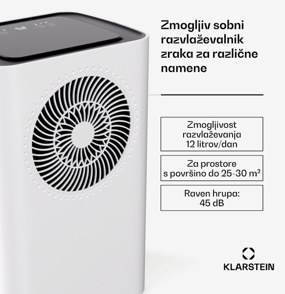 Klarstein CircleDry Smart 12 L razvlaževalnik zraka, 12 L/dan, 260 W, 25-30m², WiFi, časovnik, filter