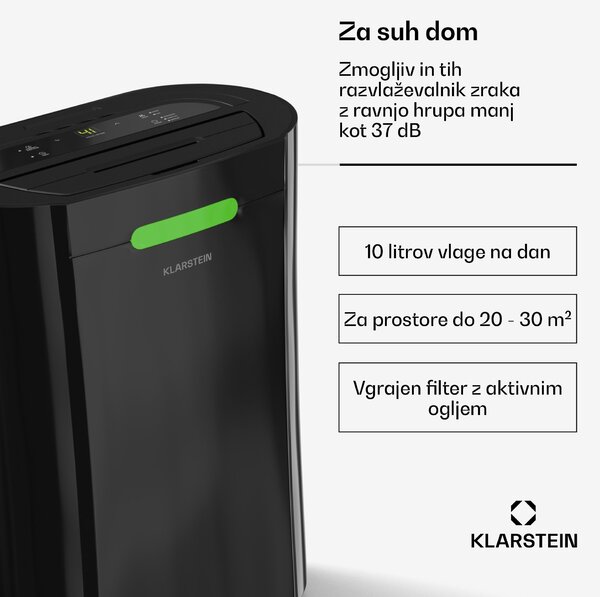 Klarstein AeroDry 10 razvlaževalnik zraka, 165 W, 10 l/dan, 135 m³/h, za površine do 30 m², funkcija DrySelect
