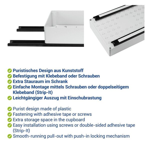 Bela plastična nastavljiva dodatna kuhinjska polica 17x38,5 cm Simon – Wenko