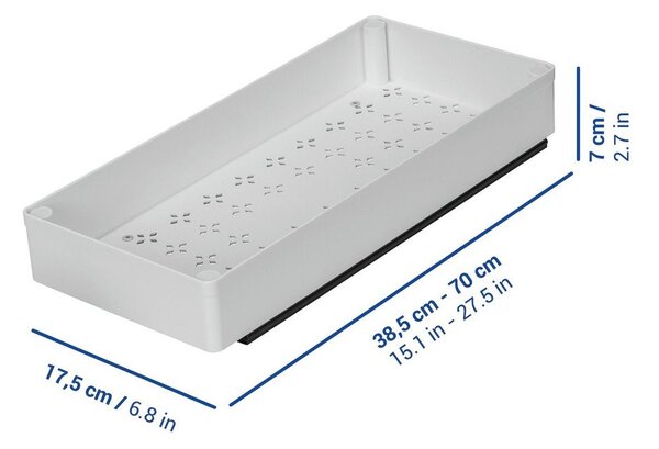 Bela plastična nastavljiva dodatna kuhinjska polica 17x38,5 cm Simon – Wenko