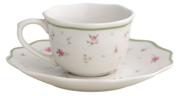 Komplet 2 kavih skodelic in krožnikov iz belega porcelana Brandani Nonna Rosa, 70 ml