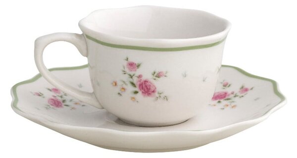 Komplet 2 kavih skodelic in krožnikov iz belega porcelana Brandani Nonna Rosa, 70 ml