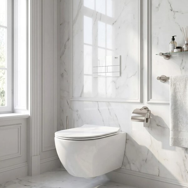Podometni Set za WC Slim 024N z Gumbom T White Glass